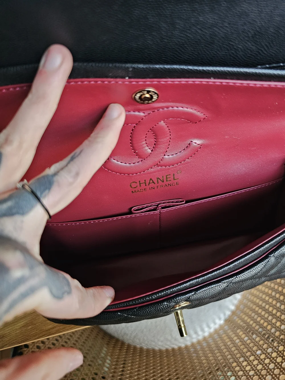 Chanel Black Quilted Leather Shoulder Bag with Red Interior - Picture 9 of 9